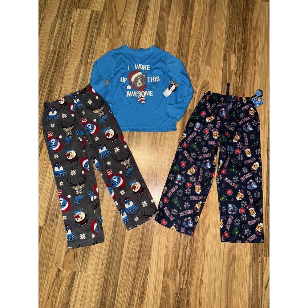 Joe Boxer NEW Boy's Fleece Y2K Sz‎ 8 pajama PJ Wide Leg Christmas Santa